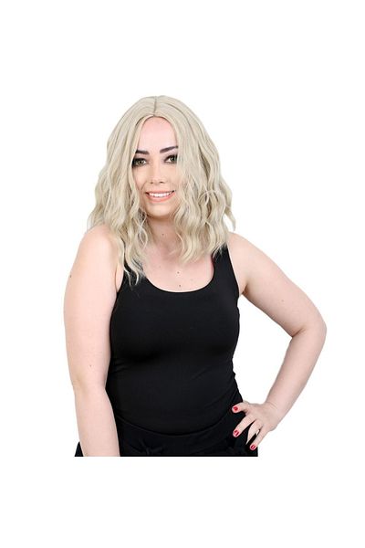 KONAK PERUK Fiber Synthetic Short Wavy Wig - Honey Foam and Platinum Highlight Detail