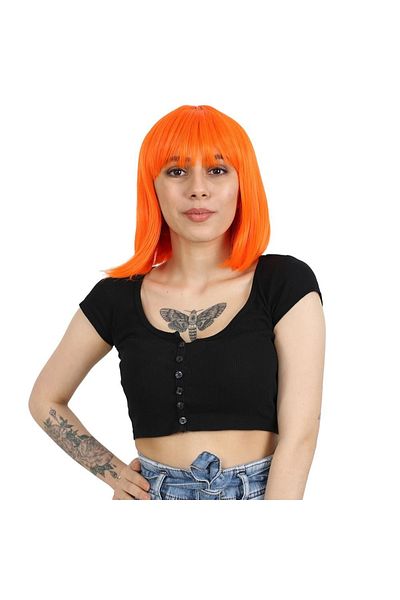 KONAK PERUK Orange Fiber Synthetic Blunt Bangs Wig
