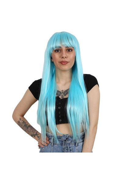KONAK PERUK Baby Blue Long Bangs Fiber Synthetic Wig