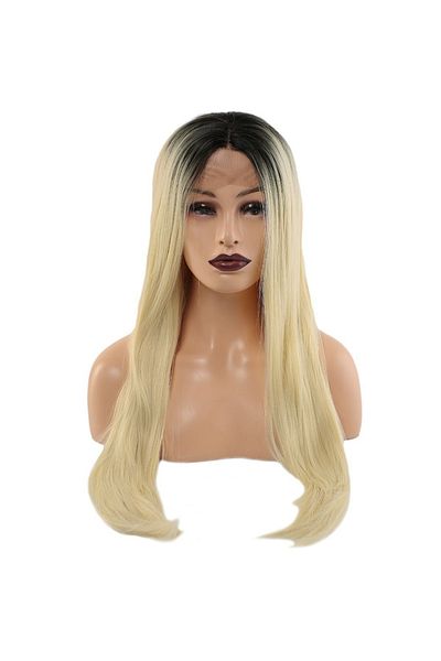 KONAK PERUK Black Platinum Ombreli Fiber Synthetic Long Tulle Wig