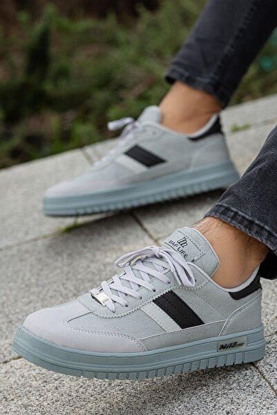 BOUIS Men's Gray Black Daily Lace-Up Sneaker Orthopedic Odor-Free Non-Slip Stylish Comfortable Sports Shoes