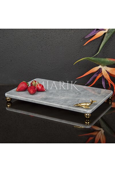 MIARIK DESIGN & DEKORASYON Dekoratif Gri Mermer Aksesuar Detaylı Dikdörtgen S...
