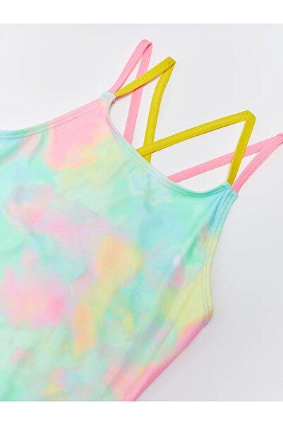 LC Waikiki Lcw Kids Flexible Fabric Tie-Dye Patterned Girls' Swimsuit