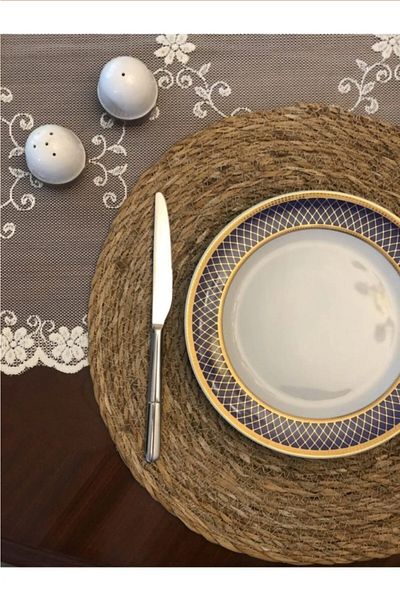 BÜYÜLÜ HOME طبق خوص 35 سم مفرش أطباق من الخيزران العضوي عالي الجودة لأطباق 6 قطع