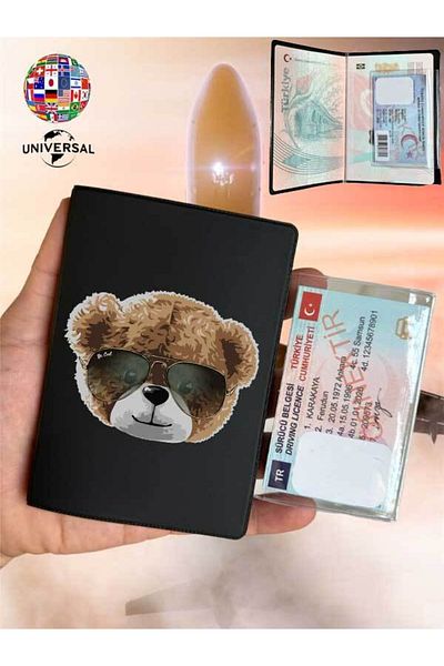Cekuonline Cool Bear Pattern Smooth Surface Leather Passport Cover Case Suitable for All Country Passports