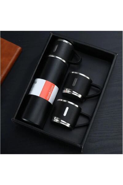 ARVALE Paslanmaz Çelik 3 Termos Bardaklı Çift Yalıtımlı Vakumlu Termos Seti Damlatmaz - Hediye Kutulu
