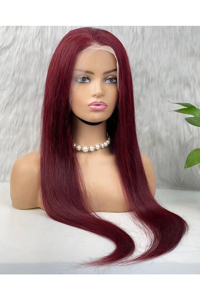 KONAK PERUK Dark Red Front Lace Tulle Wig - Straight - 70-75cm