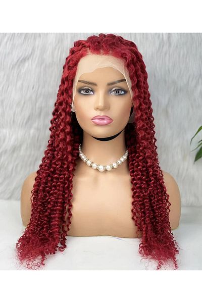 KONAK PERUK Red Fluffy Afro Tulle Wig - 70-75cm, Real Front Lace