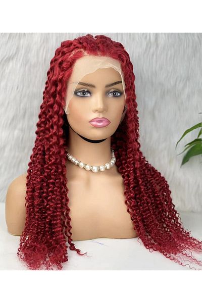 KONAK PERUK Red Fluffy Afro Tulle Wig - 70-75cm, Real Front Lace