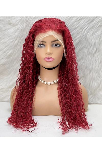 KONAK PERUK Red 70-75cm Real Front Lace Tulle Wig - Water Wave