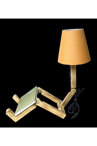 TEKAY AYDINLATMA Natural Wood Sitting Man Lampshade Children's Room Lampshade Table Lamp Orange Headboard