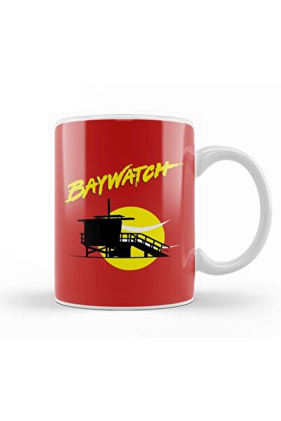 Baskı Dükkanı Baywatch Lifeguard Tower Sunset Mug Glass Porcelain