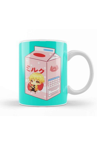 Baskı Dükkanı Zenitsu Thunder Strawberry Milk Mug Glass Porcelain
