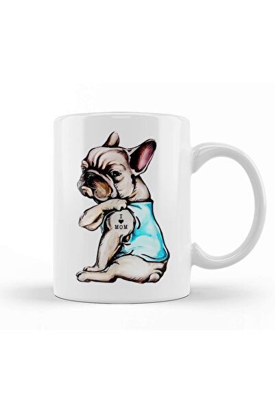 Baskı Dükkanı كوب بورسلين من French Bulldog Tattoo I Love Mom