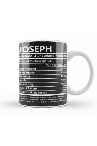 Baskı Dükkanı Joseph Nutritional And Undeniable Name Mug Glass Porcelain