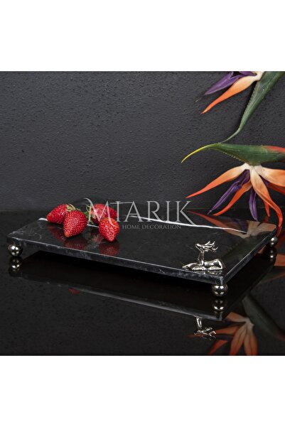 MIARIK DESIGN & DEKORASYON Dekoratif Sıyah Mermer Aksesuar Detaylı Dikdörtgen...