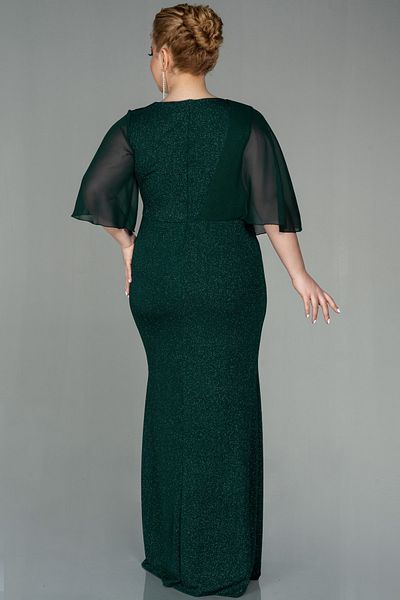 Abiyefon Emerald Green Chiffon Short Sleeve Long Glitter Plus Size Evening Dress Abu2979
