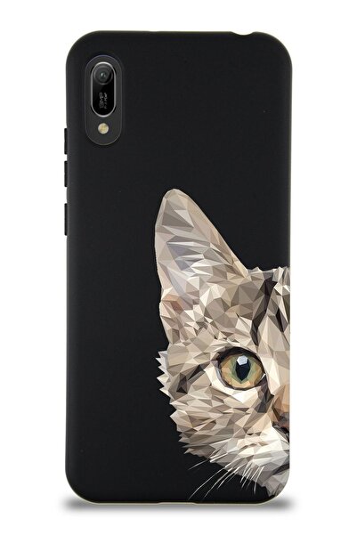 PrintiFy Huawei Y6 2019 Uyumlu Lansman Kılıf Catface Tasarımlı Içi Kadife Kap...