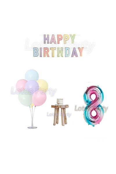 LOTUS PARTY Σετ γενεθλίων Minimal Age 8 Μπαλόνι Βάση Αριθμός Φύλλο Μπαλόνι Μακαρόν Χρώμα Μπαλόνι Ευτυχισμένα γενέθλια
