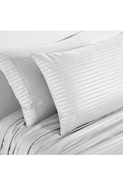 Evlen Home Collection طقم غطاء لحاف قطني مكون من 4 قطع من الساتان المخطط باللون الرمادي | غطاء لحاف الفندق