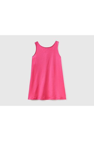 United Colors of Benetton Girl's Fuchsia Viscose Mixed Ruffle Detailed Dress Red Violet