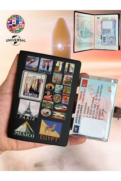 Cekuonline Country Symbols Patterned Leather Passport Cover Case Smooth Surface Suitable for All Country Passports