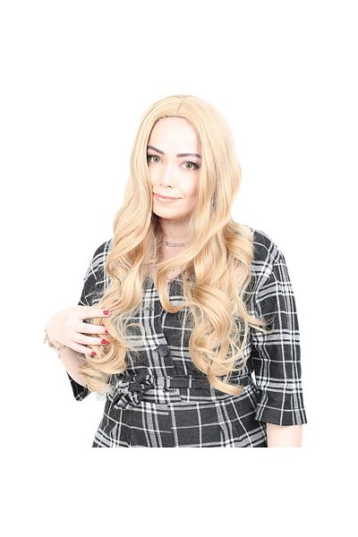 KONAK PERUK Dense Wavy Fiber Synthetic Long Rivetless Wig - Honey Foam