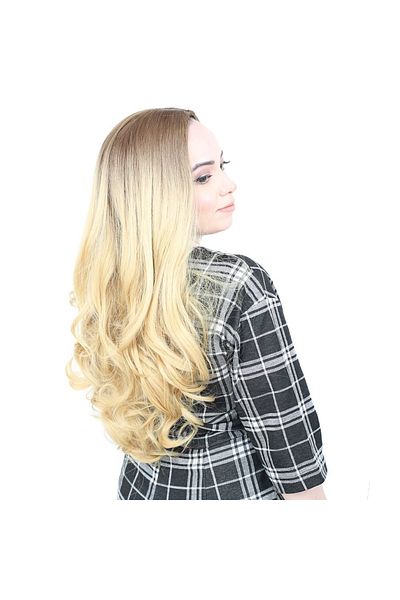 KONAK PERUK Fiber Synthetic Dense Wavy Long Rivetless Wig - Auburn / Yellow Ombreli