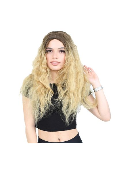 KONAK PERUK Yellow Ombre Fluffy Wavy Long Fiber Wig - Auburn