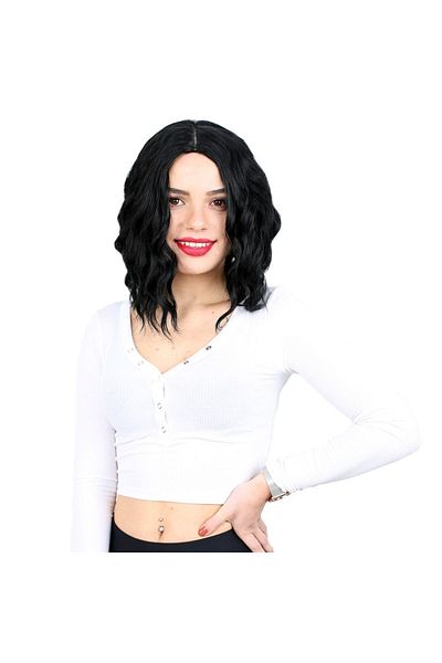 KONAK PERUK Black Synthetic Fiber - Short Wavy and Rivetless Wig