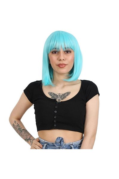 KONAK PERUK Baby Blue Flat Bangs Fiber Synthetic Wig