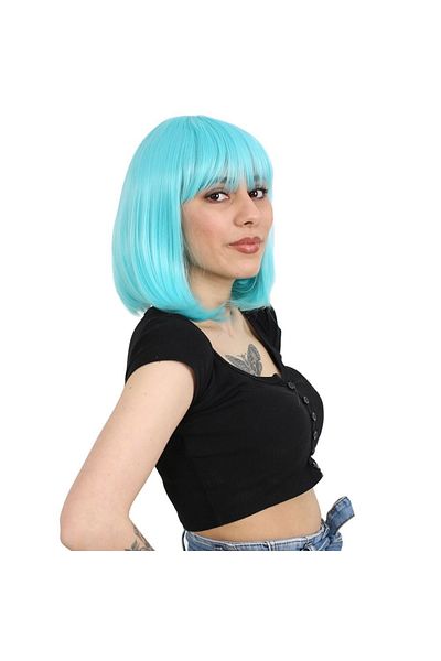 KONAK PERUK Baby Blue Flat Bangs Fiber Synthetic Wig