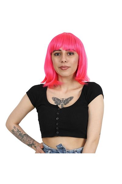 KONAK PERUK Fiber Synthetic Wig with Blunt Bangs - Neon Pink