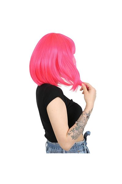 KONAK PERUK Fiber Synthetic Wig with Blunt Bangs - Neon Pink