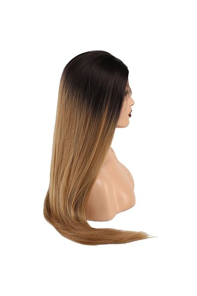 KONAK PERUK Black Caramel Ombreli Fiber Synthetic Long Tulle Wig