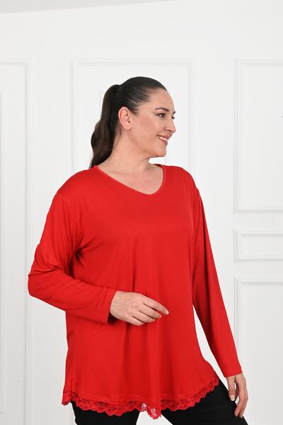 ADROM Women's Plus Size Blouse with Guipure Lace Detail on Skirts 1386-23