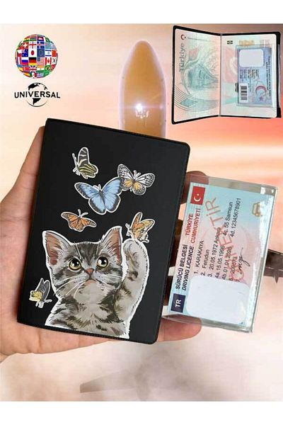 Cekuonline Cat Play Pattern Smooth Surface Leather Passport Cover Container Suitable for All Country Passports