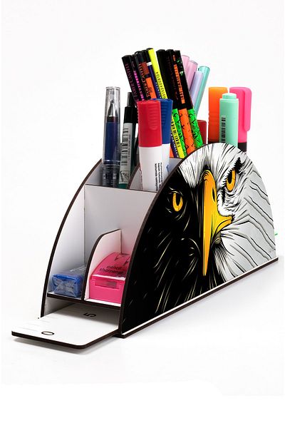 kutuTR Wooden Vip Birds Rainbow Ruled Desktop Pen Holder Organizer with Assembled Box