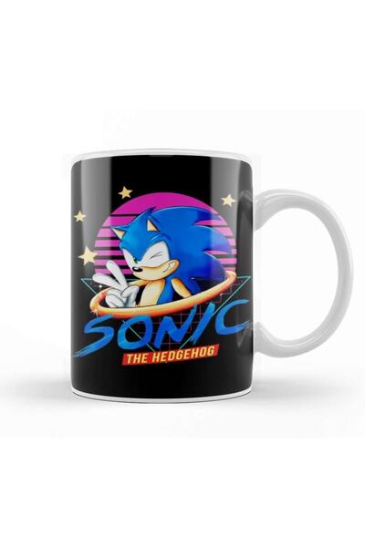 Baskı Dükkanı كوب فيلم سونيك مع خلفية من البورسلين الزجاجي باللون الأسود