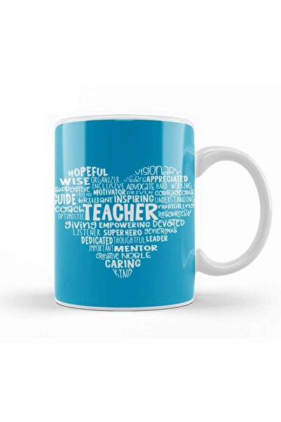 Baskı Dükkanı كوب على شكل قلب المعلم، كلمة كلاود، زجاج بورسلين