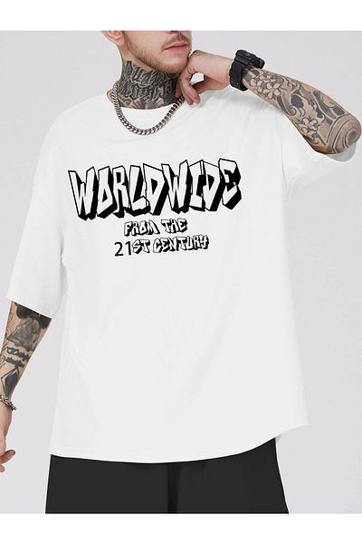 Mad&Calf Unisex Worldwide From The 21st Century Printed Oversize T-shirt