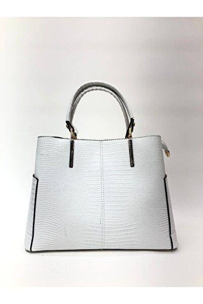 womenacs White Color Laser Cut Women's Bag Can Be Used in Hands and with Shoulder Strap
