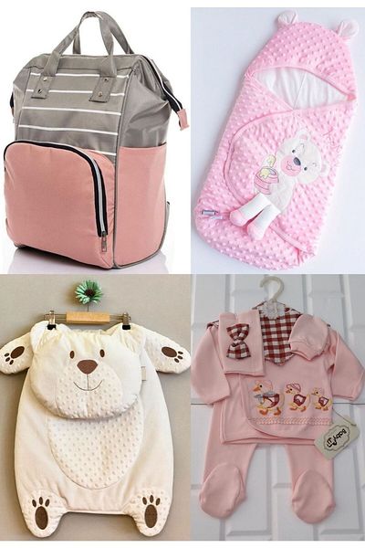 sahra bebek 4-Piece Baby Birth Set (baby Care Backpack, Hospital Exit, 100% Cotton Swaddle and Underlay Set)