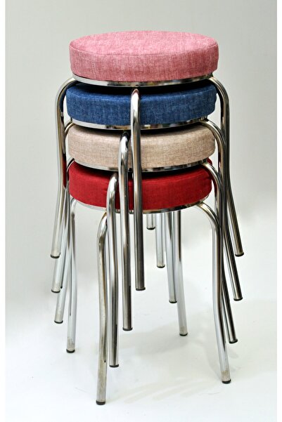 TABURECİM Tabure (4 ADET) Krom Ayaklı, Mina Kumaş, Metal Ahtapot Ayak Aygl-289