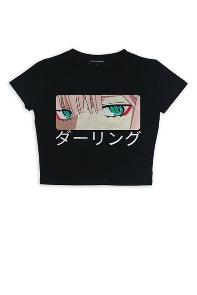 Touz Black Crop - Zero Two Eyes Printed