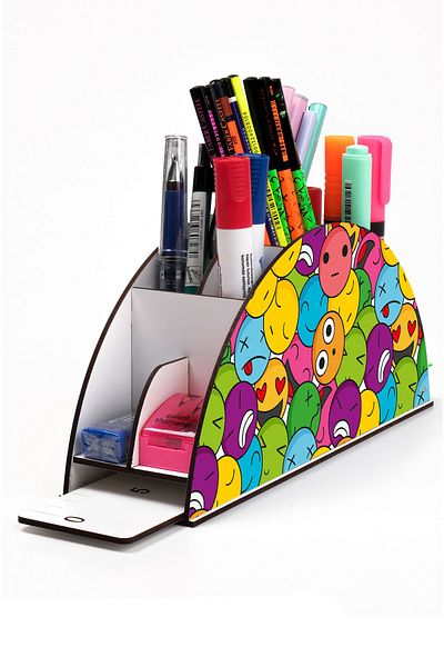 kutuTR Wooden Vip Various Model Rainbow Ruled Desktop Pen Holder Organizer Assembled Boxed