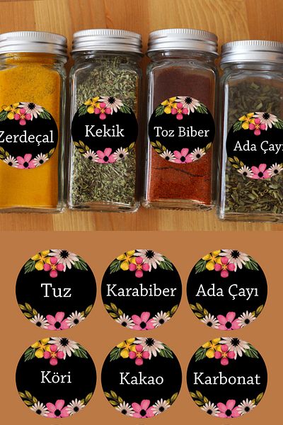 Sim Tasarım Floral Jar Label Set