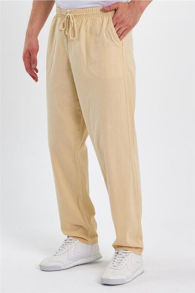 Tarz Cool Чоловічі штани з шнурівкою з льону - crepe1479r06s