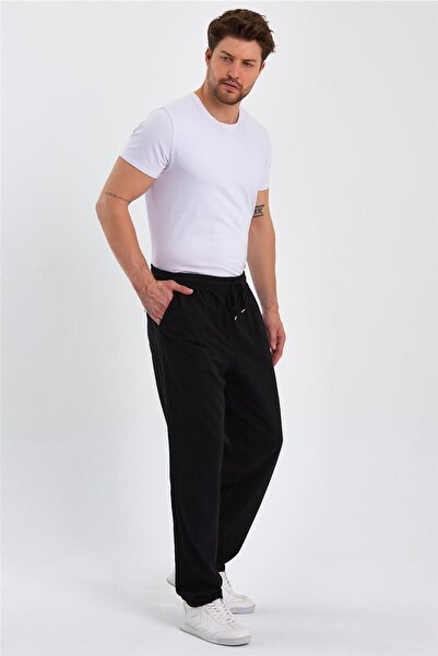 Tarz Cool Erkek Siyah Regular Bağcıklı Keten Pantolon-crepe1479r01s