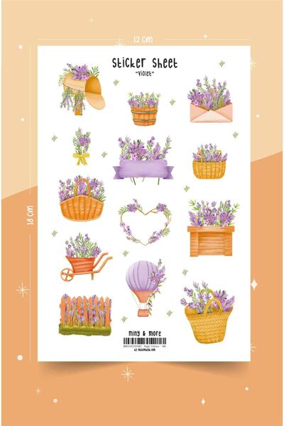 MuslimWalk Violet – Lavanta, Çiçek Temalı Planlayıcı Sticker Etiket Seti #104